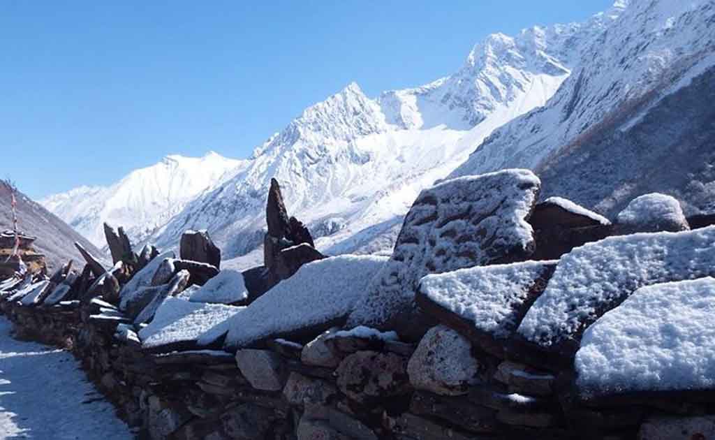 Tsum valley during snowfall