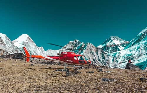 Helicopter Flight Landing Tour at Everest Base Camp with the wonderful view of Mount Everest.